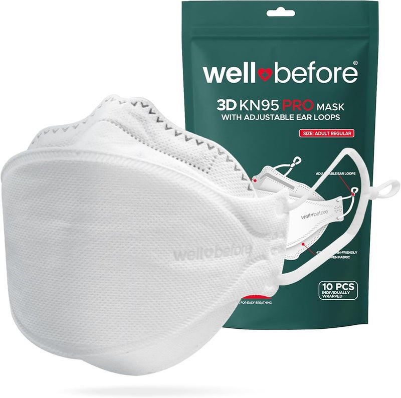 Well Before Store قناع برو KN95 ثلاثي الأبعاد الممتاز – حلقات أذن قابلة للتعديل - Image 1